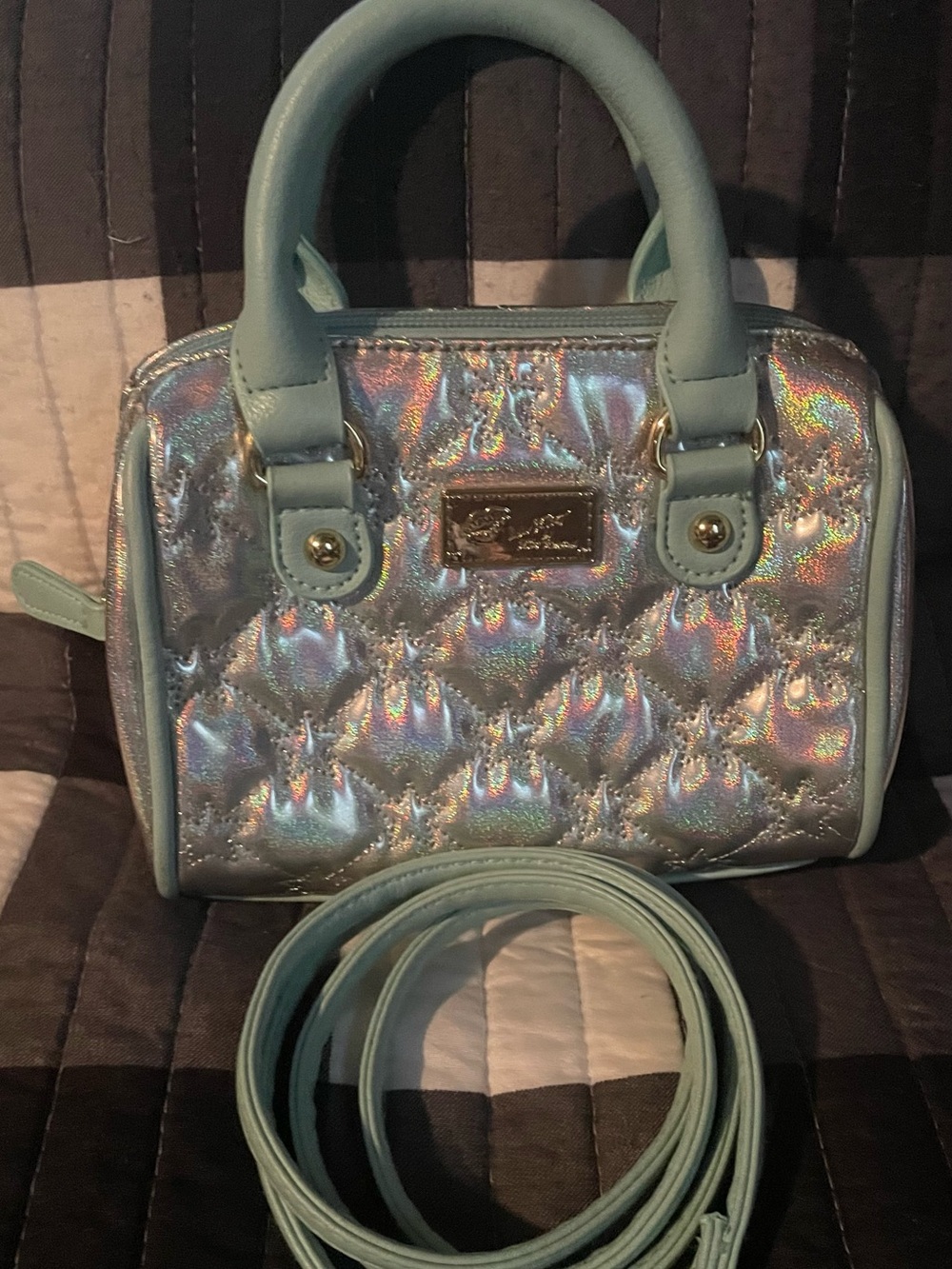 Luv Betsey by Betsey Johnson Silver Holographic Star Quilted Crossbody Mini